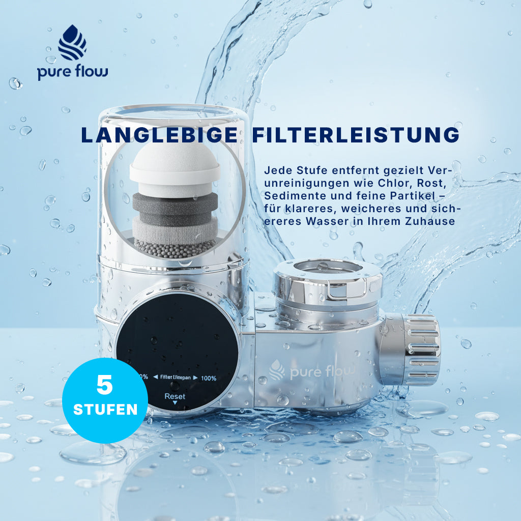 Pure Flow™ Hahnaufsatz-Wasserfilter — 5-Stufen-Filtersystem